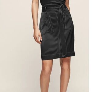 REISS West Stitch-Detail Skirt Size 10 Black A-Line Knee Length - No Belt ~ $220